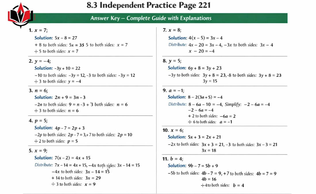 8.3 Independent Practice Page 221 Answer Key